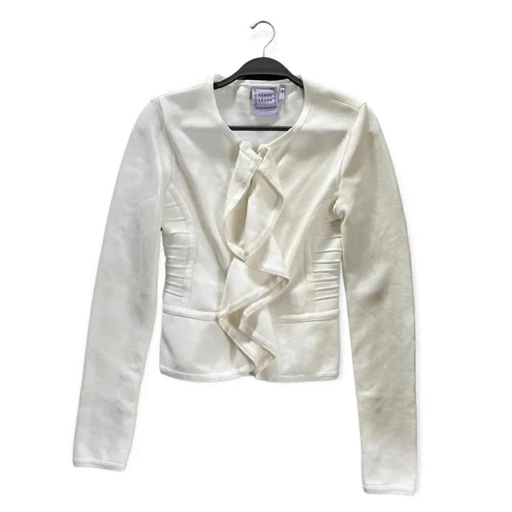 Herve Leger Jacket, NWOT, Ruffle White Jacket Blazer